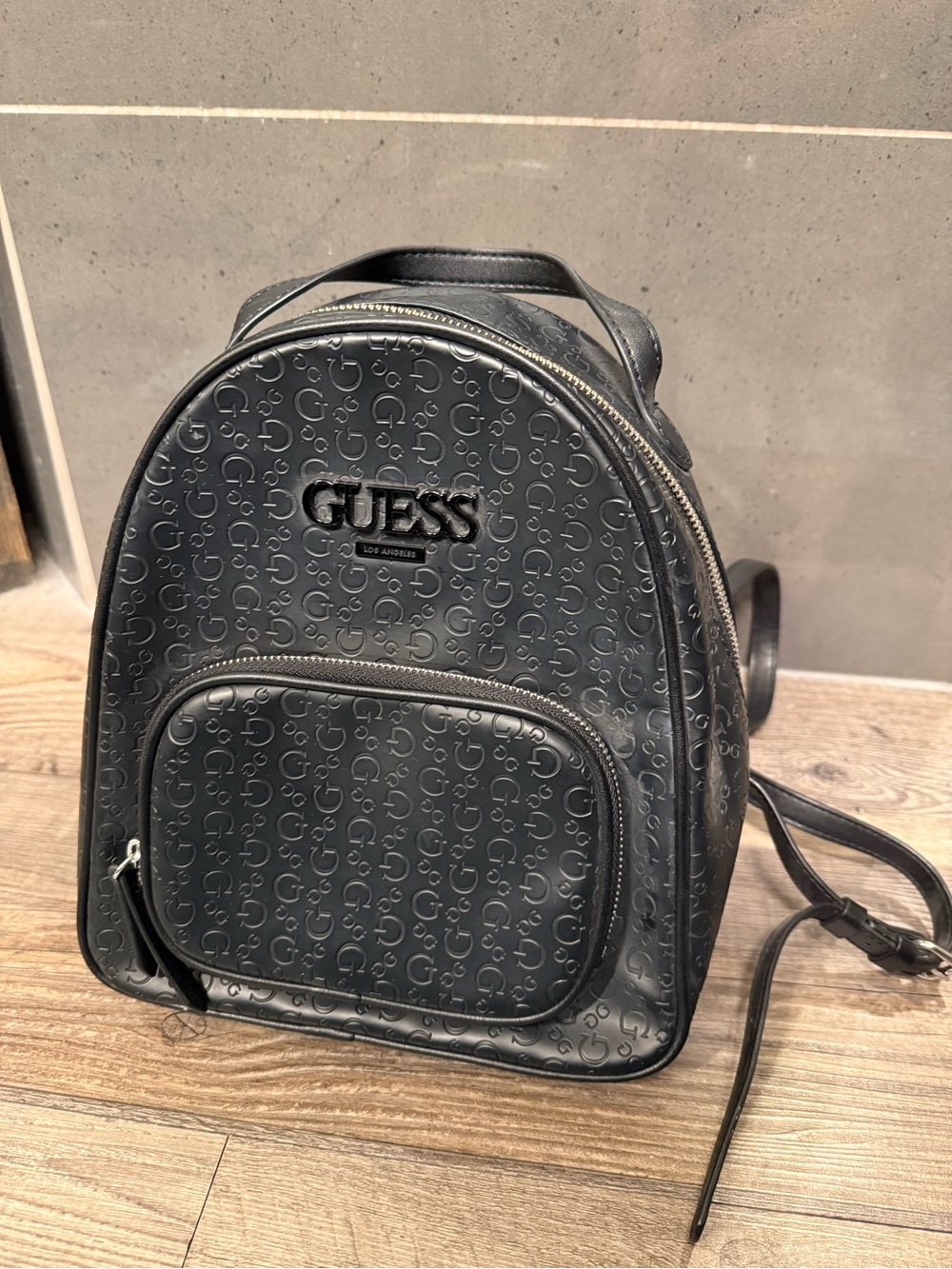 GUESS Black Logo-Embossed Mini Backpack